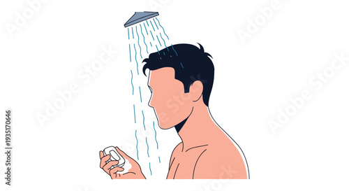 Man Showering with Soap in Hand.
