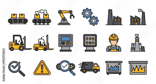 Industrial icons collection for manufacturing and logistics.