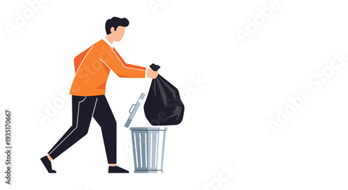 Man Throwing Trash into Waste Bin.