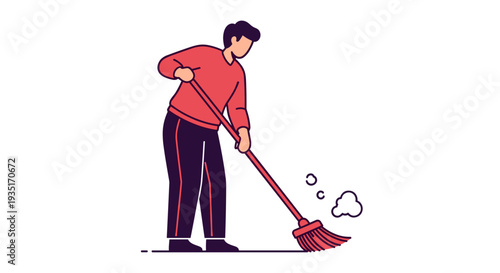 Man Sweeping Floor with Broomstick 1.
