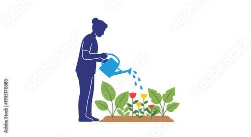 Man Watering Plants with Can.