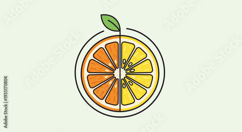 Orange Slice Illustration with Leaf.