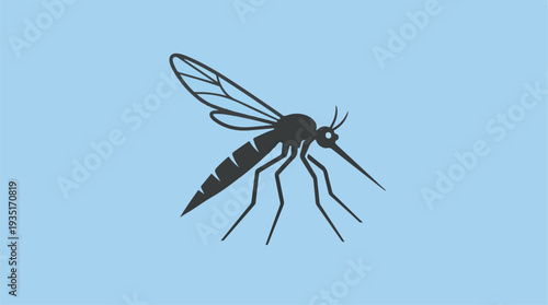 Mosquito Silhouette Icon on Blue Background.