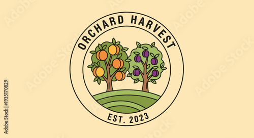 Orchard Harvest Fruit Logo Design Illustration.