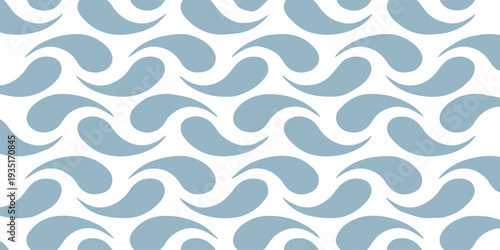 Seamless pattern of light blue stylized wave shapes on a white background, creating a calm and fluid design.