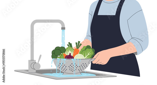 Person Washing Vegetables in Sink.