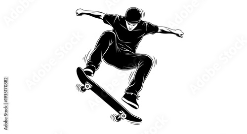 Skateboarder performing a trick in mid-air, showcasing skill and athleticism.