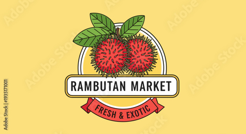 Rambutan Market Logo with Fresh Fruit.
