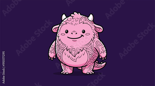 Cute Pink Monster Character with Intricate Patterns.