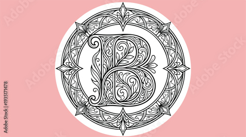 Ornate Letter B Monogram with Floral Design.