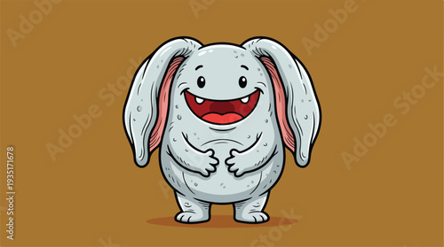 Cute Cartoon Monster Character with Big Ears and Wide Smile.