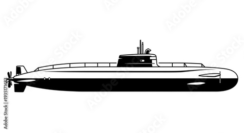Silhouette of a submarine, a vessel designed for underwater operations, depicted in a side view.