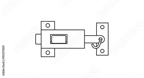 Detailed illustration of a metal latch mechanism for securing doors and gates.