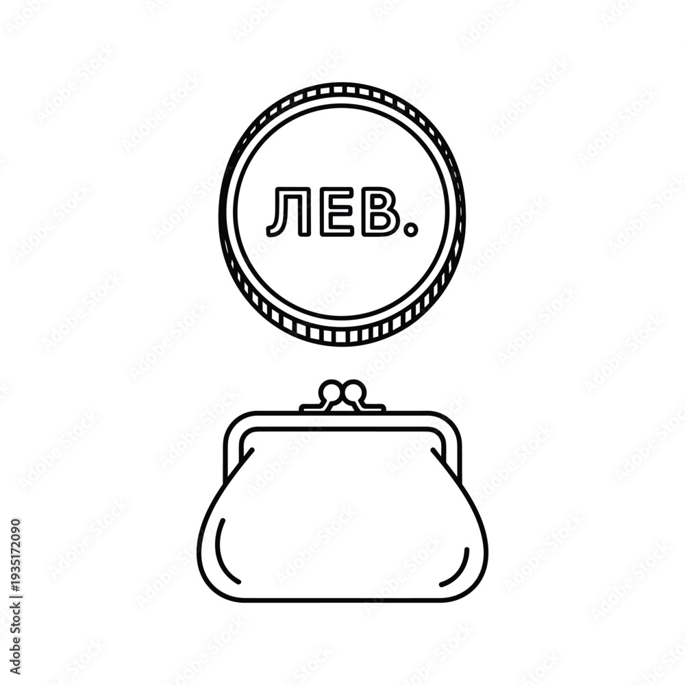 Obraz premium A stylized illustration of a purse with a coin labeled lev in the background.