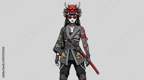 Stylized Samurai Warrior Woman with Katana.