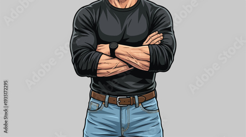 Man Standing Confidently With Arms Crossed.