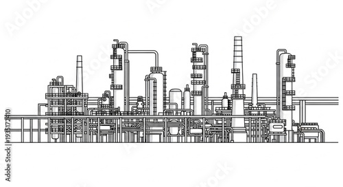 Industrial Oil Refinery Complex Sketch.