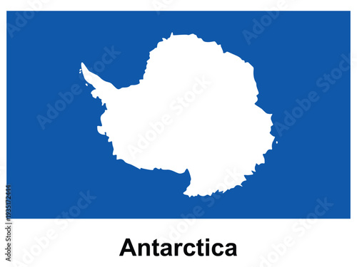 Silhouette of Antarctica on Blue Background with Bold Text Labeling
