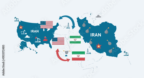 Visual representation of the complex relationship between the United States and Iran, highlighting economic and political interactions.