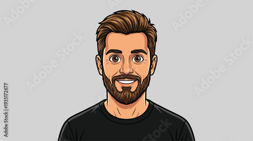 Cartoon Man with Beard and Black T-Shirt.