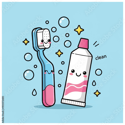 Cartoon Toothbrush and Toothpaste Hygiene Essentials.