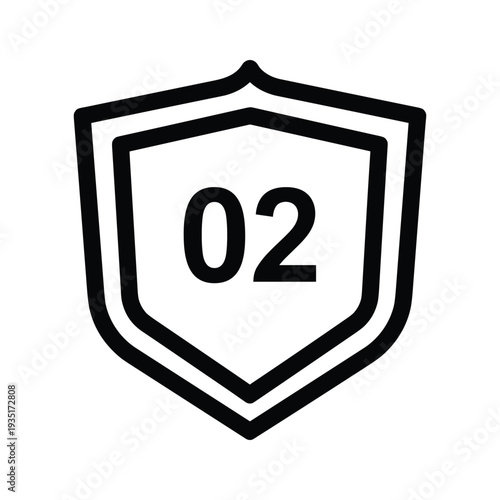 Black and white shield badge with the number 02 prominently displayed