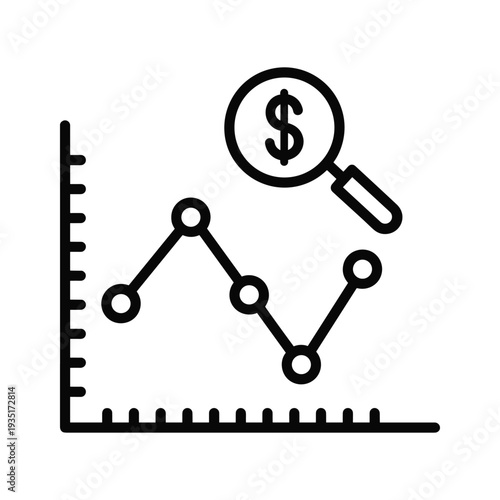 Financial analysis with a magnifying glass over a stock market trend chart.