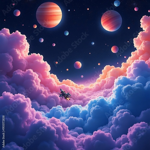 Abstract Watercolor Space Background With Stars and Moon