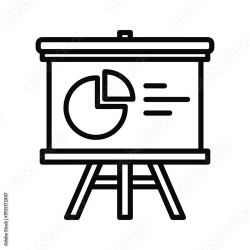 Presentation flip chart displaying a pie chart and equal sign illustration