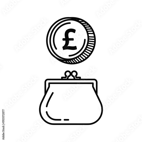 Pound coin balanced on top of a small coin purse