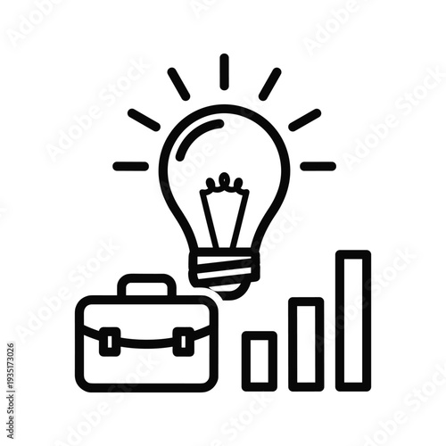 Creative ideas and business growth symbolized by a lightbulb, briefcase, and growth chart