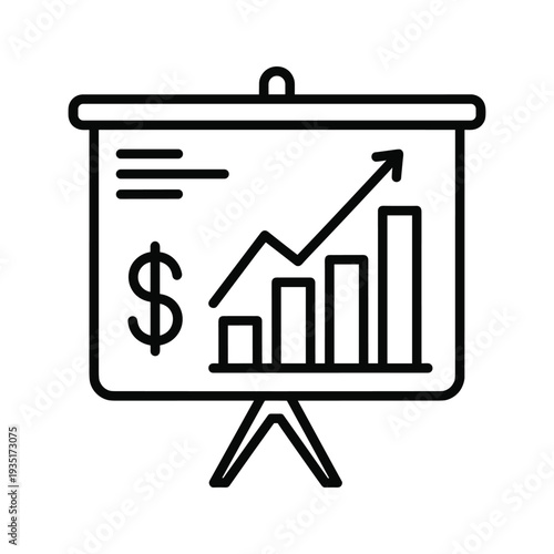 Presentation board illustrating financial growth with upward trending bar chart and dollar sign