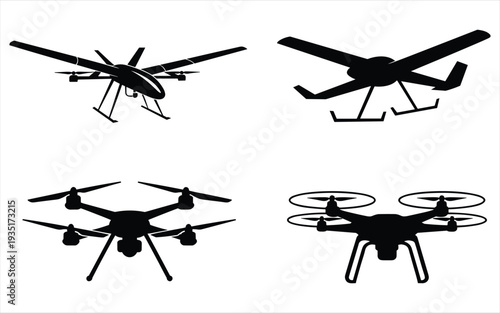 Four Drone Silhouettes: Fixed-wing and Multirotor Aerial Vehicles