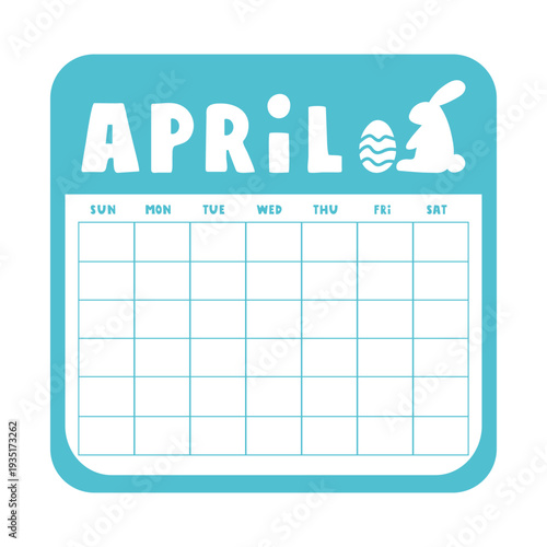 Blue Calendar Icon for April. Empty Monthly Grid Inside Colored Frame