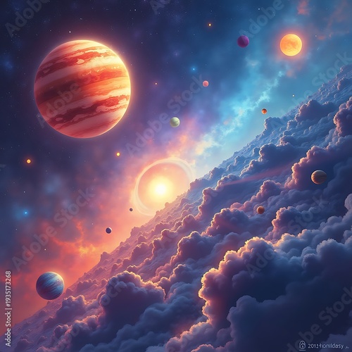 Abstract Watercolor Space Background With Stars and Moon