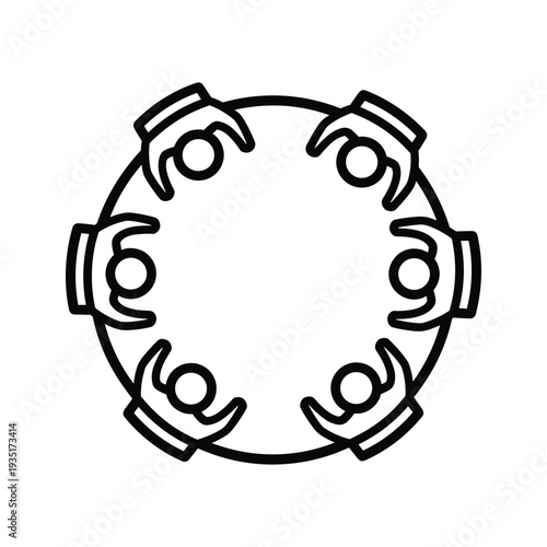 Illustration of eight chairs arranged in a circular conference table setup