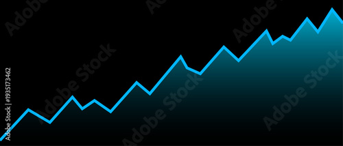 Blue fluctuated vector business graph chart line with glow moving up concept of stock market business growth, financial profit, economic success, investment growth on black background.