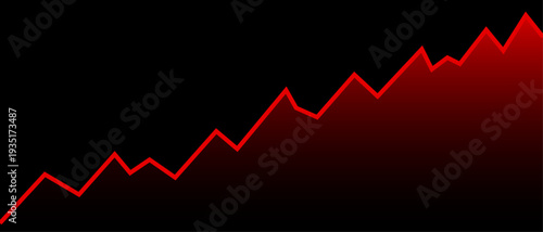 Red fluctuated vector business graph chart line with glow moving up concept of stock market business growth, financial profit, economic success, investment growth on black background.