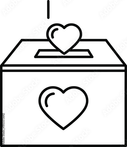 A heart-shaped ballot being dropped into a voting box with a heart on the side