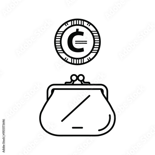 A euro coin balanced atop a stylized purse icon
