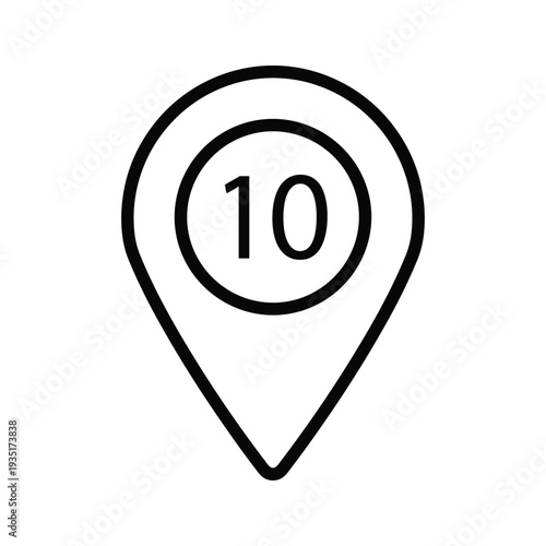 Map pinpoint icon with the number ten displayed inside a circle
