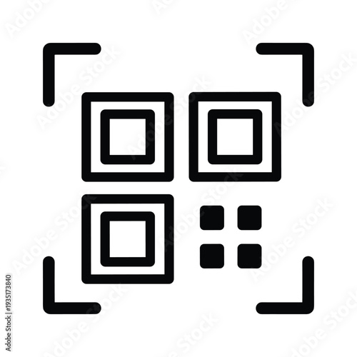 A stylized qr code-like graphic with dotted corners and smaller internal squares