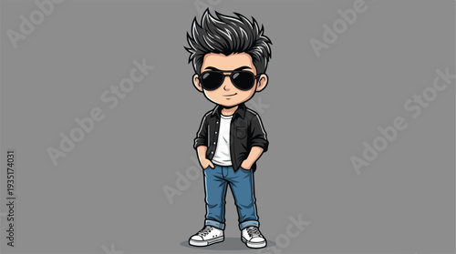 Chibi Style Cartoon Man with Sunglasses and Stylish Hair.