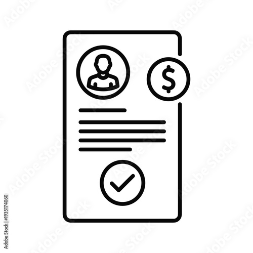 Icon representing approved application with user and financial symbols