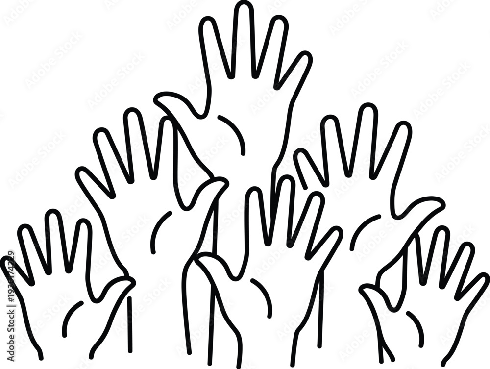 Fototapeta premium A diverse group of hands raised together in unity and support.