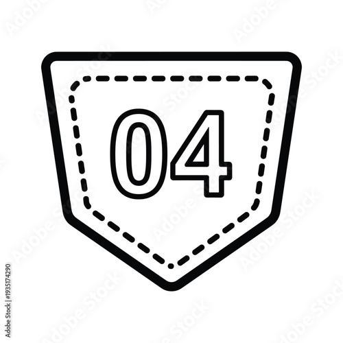 Road sign displaying the number 04 in a shield-shaped format with dashed border