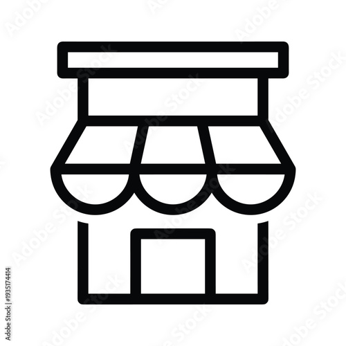 Simple line drawing of a small market stall with a striped awning