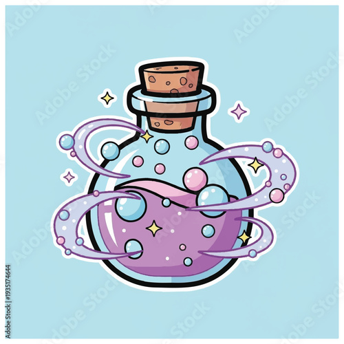 Mystical Potion Bottle with Swirling Liquid.