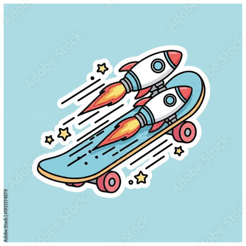 Skateboard with Rocket Boosters in Flight.