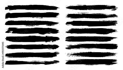 Long grunge brush strokes, lines, ink smudges, hand-drawn scribble shapes. Handmade sketchy marks, stains, charcoal streaks. Paint textures, dry brush effect. Marker underline. Vector illustration